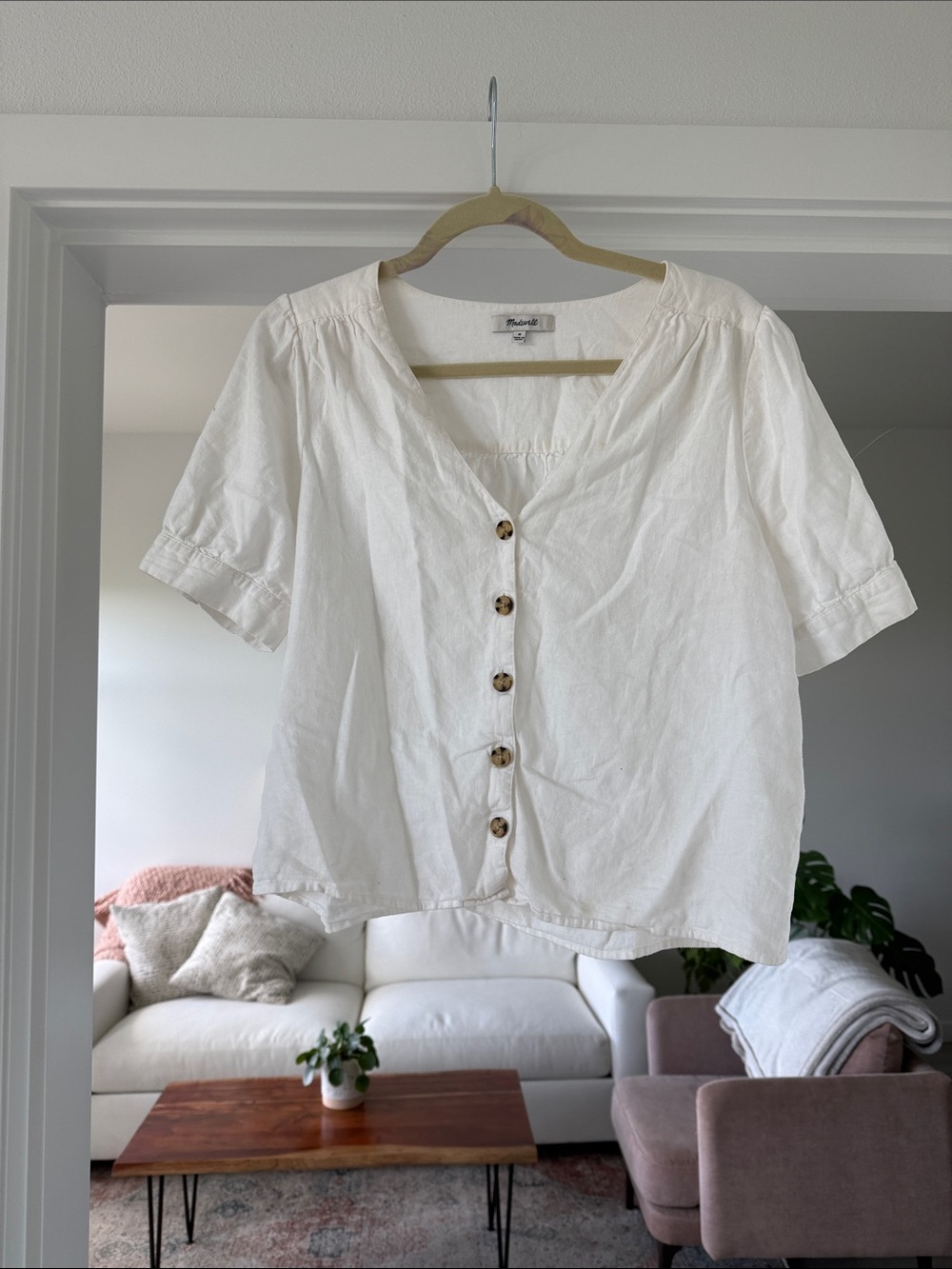 Madewell Cream Short Sleeve Button-Front Blouse